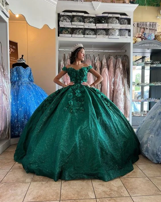 YEAR-End Sale bohemian dressBling Sequin Sweet 16 Quinceanera Dresses with 3D Applique,New Arrival Ball Gown Y1228