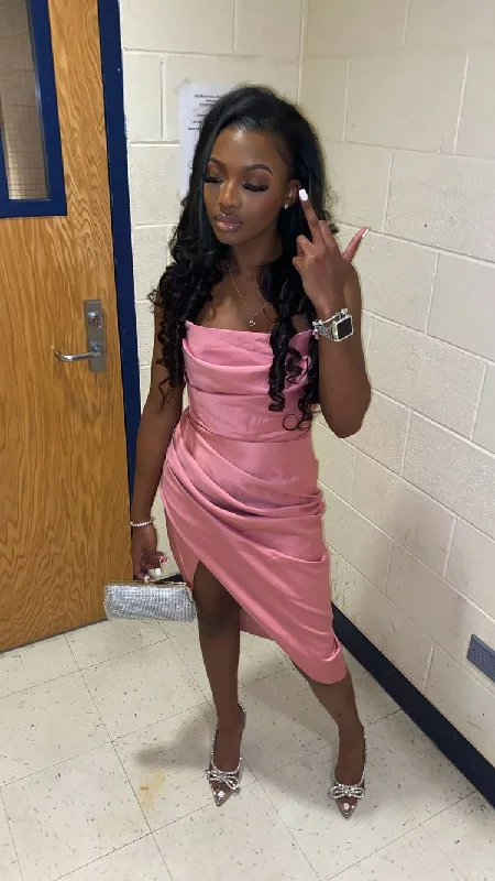 Mega Sale silk dressBlack Girls Outfit Sexy Pink Homecoming Dress  Y263