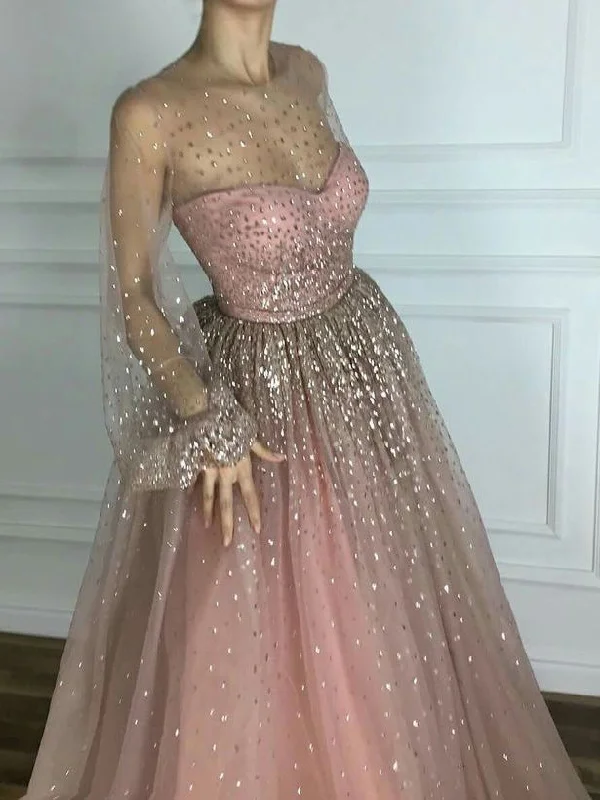 Act Now Sparkly Prom Dresses Scoop A line Floor-length Long Chic Prom Dress JKL980