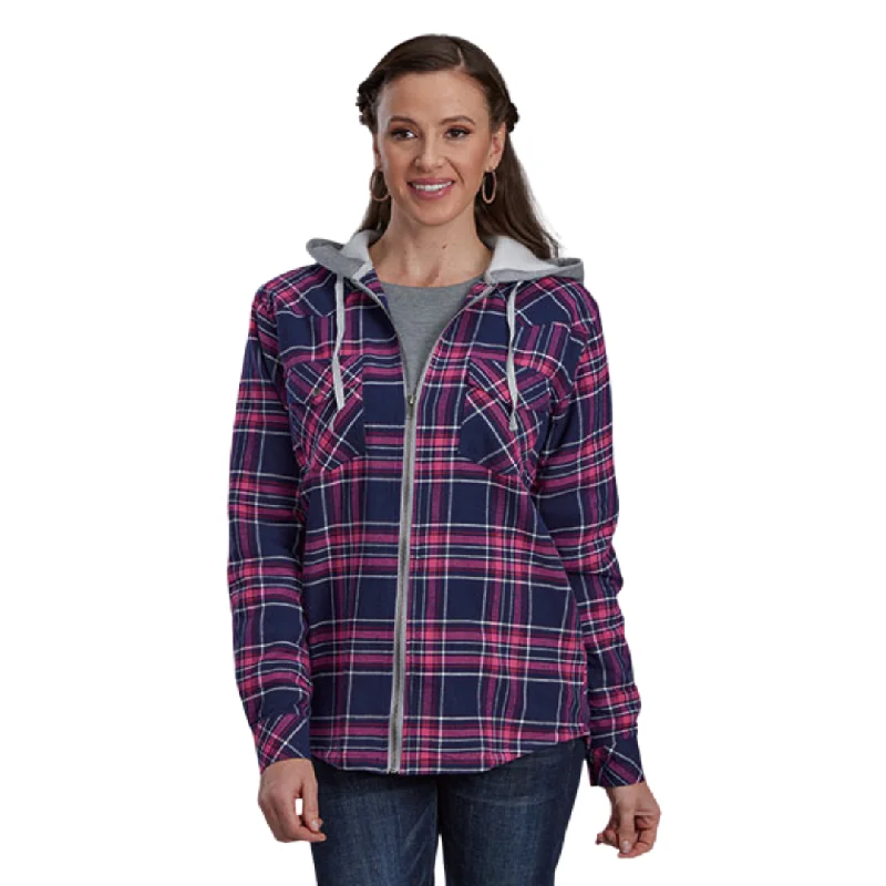 The Best Prices classic jacketWomen's Pink/Navy Plaid Flannel Lined Zip Up Hoodie