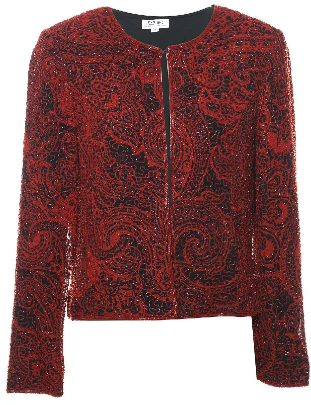 Price Smash insulated coatSilk Sparkly Black & Red 1980s Evening Jacket - M