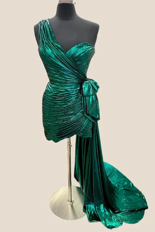 Today's Special party-ready dressGreen One Shoulder Ruched Short Dress with Shawl