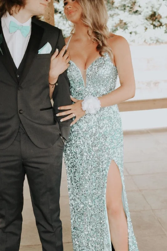 Don’t Miss Out flowy evening dressCharming sequin v-neck long prom dress, graduation dress Y1401