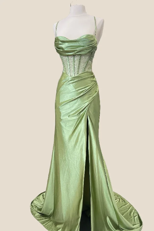 Price Reduction draped dressSage Green  Ruched Corset Mermaid Long Prom Dress