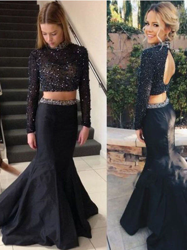 Massive Deals Black Trumpet Mermaid High Neck Floor-length Taffeta Prom Dress Evening Dress MK148