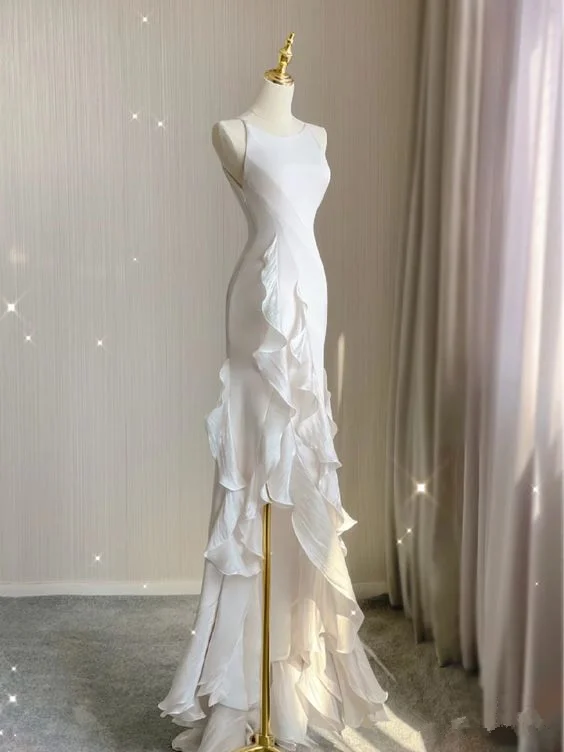 casual day dressCharming White Wedding Dress,Sleeveless Bridal Dress Y2066