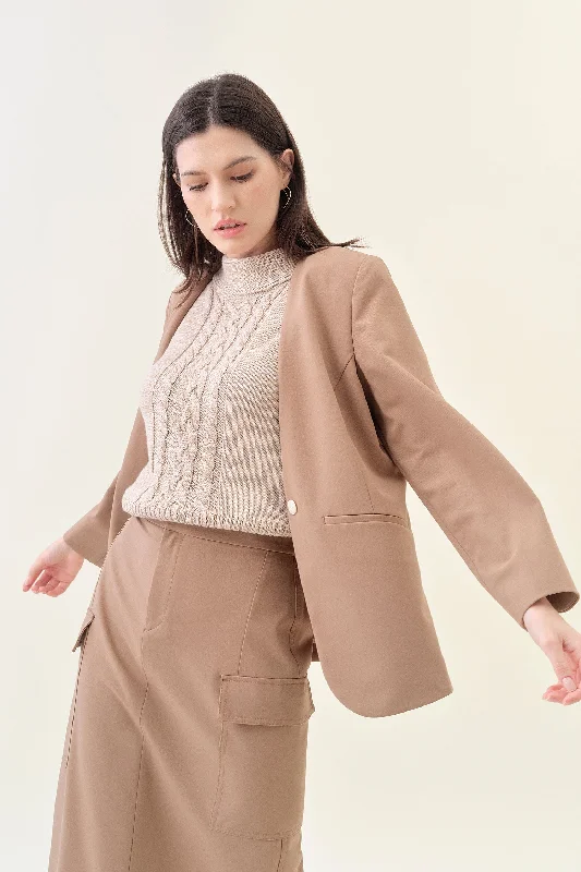 Exclusive Savings minimalist jacketCollarless Relaxed Blazer - Latte