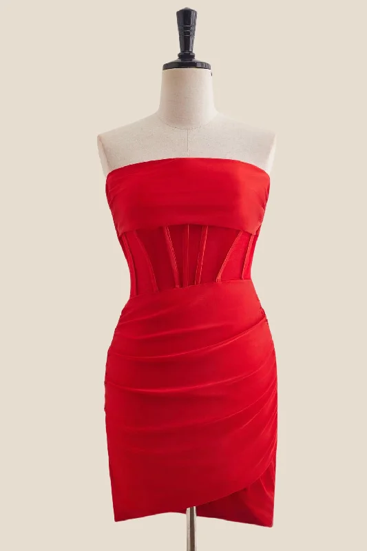 Price Rollback party dressStrapless Red Ruched Bodycon Short Dress