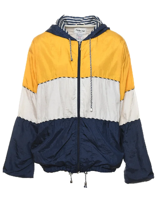 fashionable outerwearHooded Colour Block Navy, Yellow & White Nylon Jacket - M