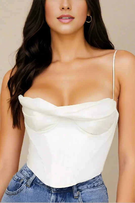 Discount Days chic dressIndi Satin Crop Top - Pearl White