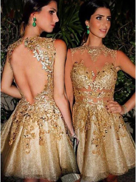 New Arrival Homecoming Dress Sexy Gold Backless Short Prom Dress Party Dress JK165