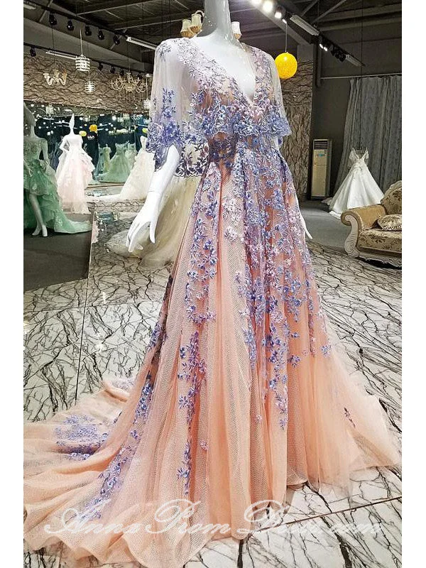 Special Price Luxury Prom Dresses V Neck Sweep Train Embroidery Long Prom Dress Sexy Evening Dress JKL590