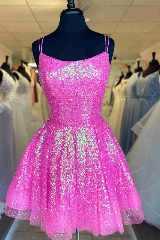 wrap dressCute Hot Pink Sequins A-Line Homecoming Dress Y1641