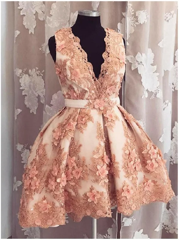Limited Availability Sparkly Homecoming Dresses V Neck Lace Chic Short Prom Dress Sexy Party Dress JK764