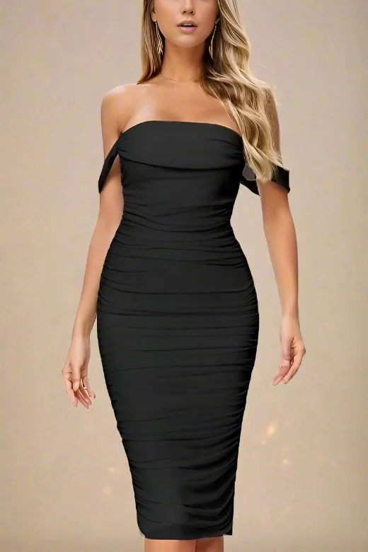 Deep Discounts boho-chic dressZia Bodycon Wrap Midi Dress - Classic Black