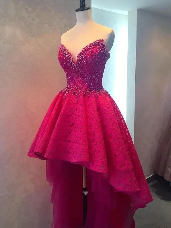 Fantastic Offers Burgundy High Low Homecoming Dresses Lace Sparkly Short Prom Dress Party Dress JK719
