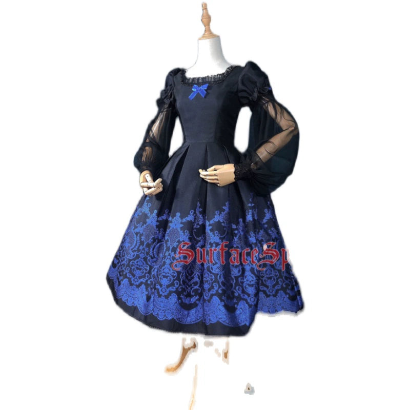 boho-chic dress(BFM)Surface Spell~Nocturne~Custom Gothic Lolita Dress Brocade Puff Sleeve Dress