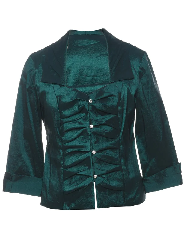 Unbeatable Prices classic zip-up coatDark Green Metallic Button-Front Evening Jacket - M