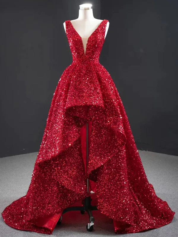Special Offer knit dressV-neck Long A-line Hi-low Red Sequin Prom Dresses, Long Prom Dresses Y763 Special Offer knit dressV-neck Long A-line Hi-low Red Sequin Prom Dresses, Long Prom Dresses Y763