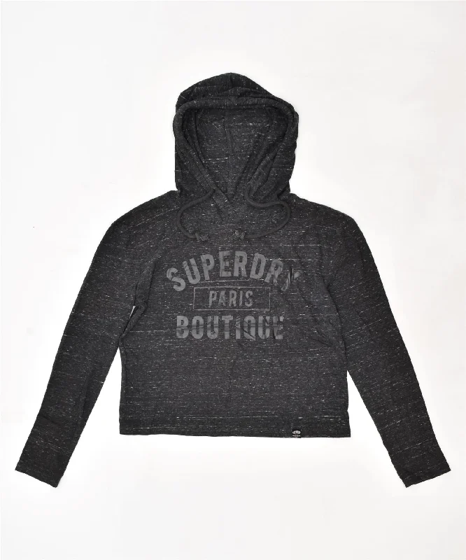 Massive Deals comfortable hooded sweatshirtSUPERDRY Womens Paris Graphic Crop Hoodie Jumper UK 6 XS Black Flecked