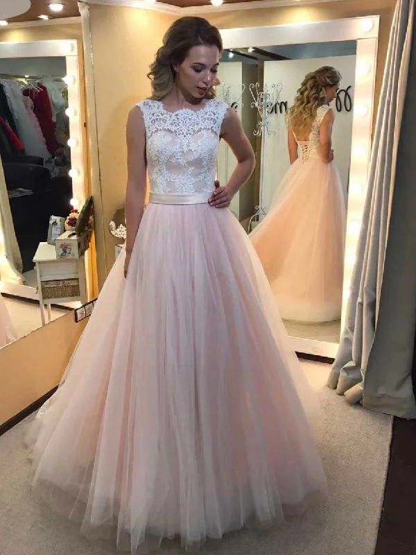 Deal Explosion Pearl Pink Prom Dresses A-line Sweep/Brush Train Tulle Prom Dress/Evening Dress JKL136