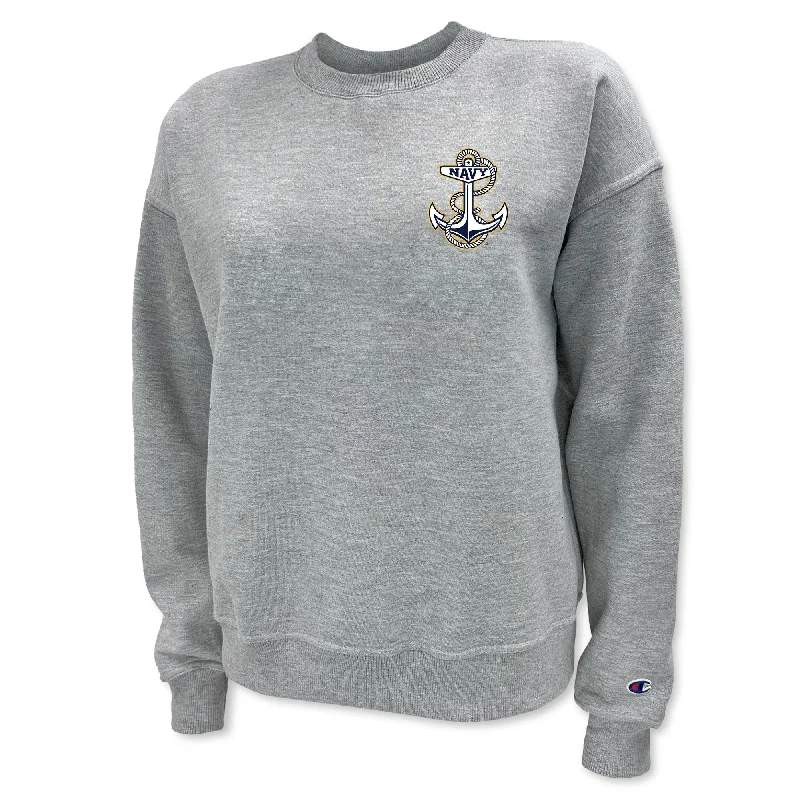 comfortable athletic sweatshirtNavy Anchor Ladies Champion Crewneck