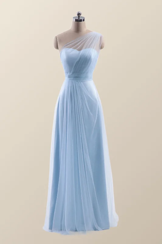 Exclusive Savings casual summer dressOne Shoulder Light Blue Tulle A-line Bridesmaid Dress Exclusive Savings casual summer dressOne Shoulder Light Blue Tulle A-line Bridesmaid Dress
