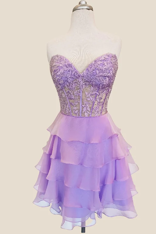 Price Blitz elegant evening dressSweetheart Lavender Appliques Tiered Short Dress