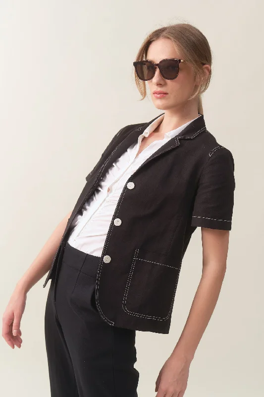Unmissable Offer urban street coatShort Sleeve Linen Blazer - Black
