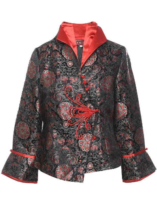 New Markdowns stylish peacoatBrocade Design Black & Red Metallic Evening Jacket - L