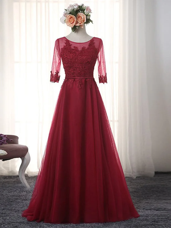Discount Days Chic Burgundy Prom Dresses Sexy Appliques Long Prom Dress/Evening Dress JKL082