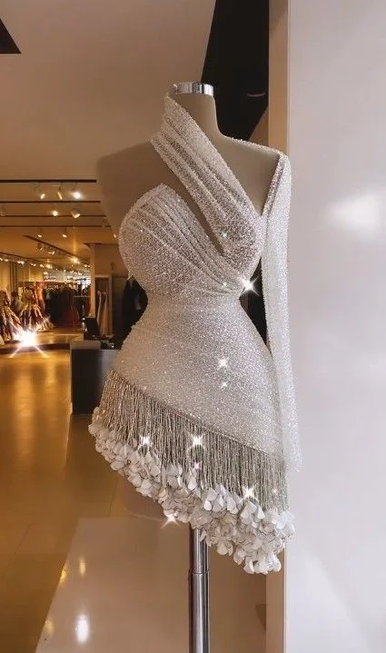 Don’t Miss Out vintage dressChic White Cocktail One Shoulder Fringed Cocktail Dresses Above Knee Mini Homecoming Dress Y874
