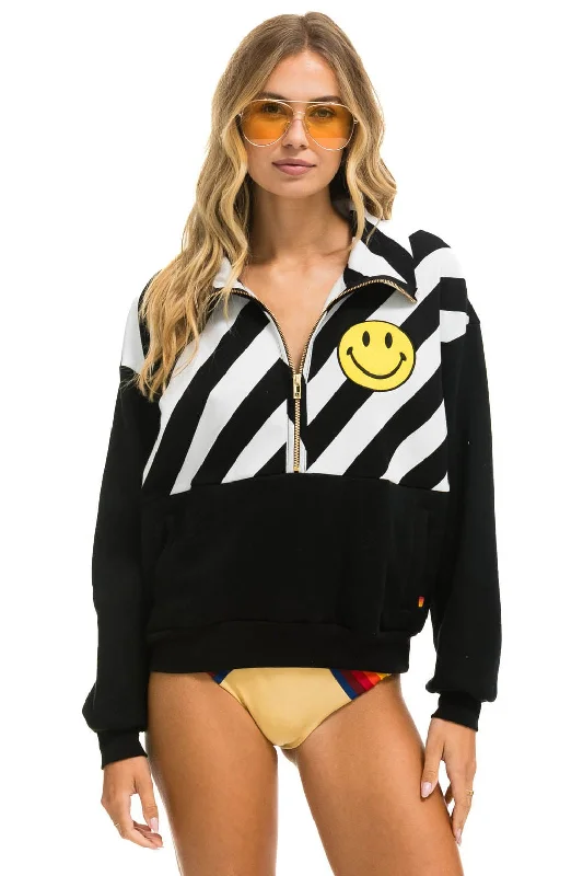 comfortable athletic sweatshirtCAUTION SMILEY 2 EMBROIDERY FLEECE HALF ZIP SWEATSHIRT - BLACK // WHITE