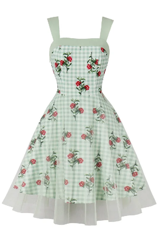 Value Deals t-shirt dressGreen Plaid Swing Dress with Floral Prints