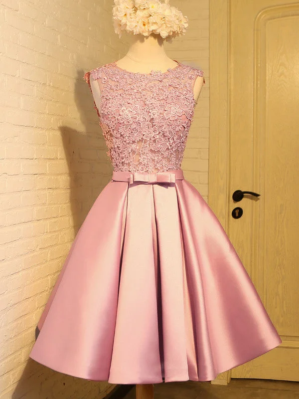 Steals and Deals Homecoming Dress Appliques Bowknot Satin Short Prom Dress Party Dress JK217