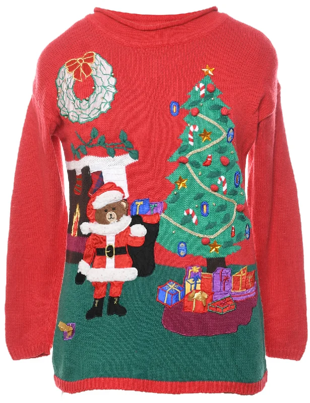 Blowout Sale oversized puffer coatTeddy Bear Print Christmas Jumper - M