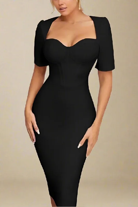 Daily Deals floral wrap dressLola Short Sleeve Bodycon Midi Dress - Classic Black