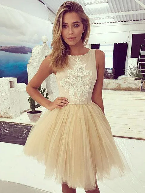 Weekend Deal Cheap Homecoming Dress Scoop A-line Tulle Short Prom Dress Party Dress JK556