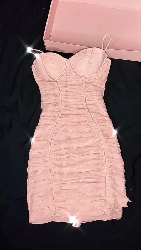 Time-Limited Offer chic shift dressFeminine Sexy Style Pink Pleated Spaghetti Strap Body Dress Mini Homecoming Dress Y380 Time-Limited Offer chic shift dressFeminine Sexy Style Pink Pleated Spaghetti Strap Body Dress Mini Homecoming Dress Y380