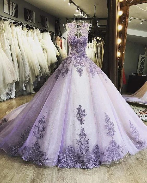 Final Markdown A-line dressRomantic Lavender Lace Ball Gown Dress Sparkling Party Special Occasion Dress Y1074