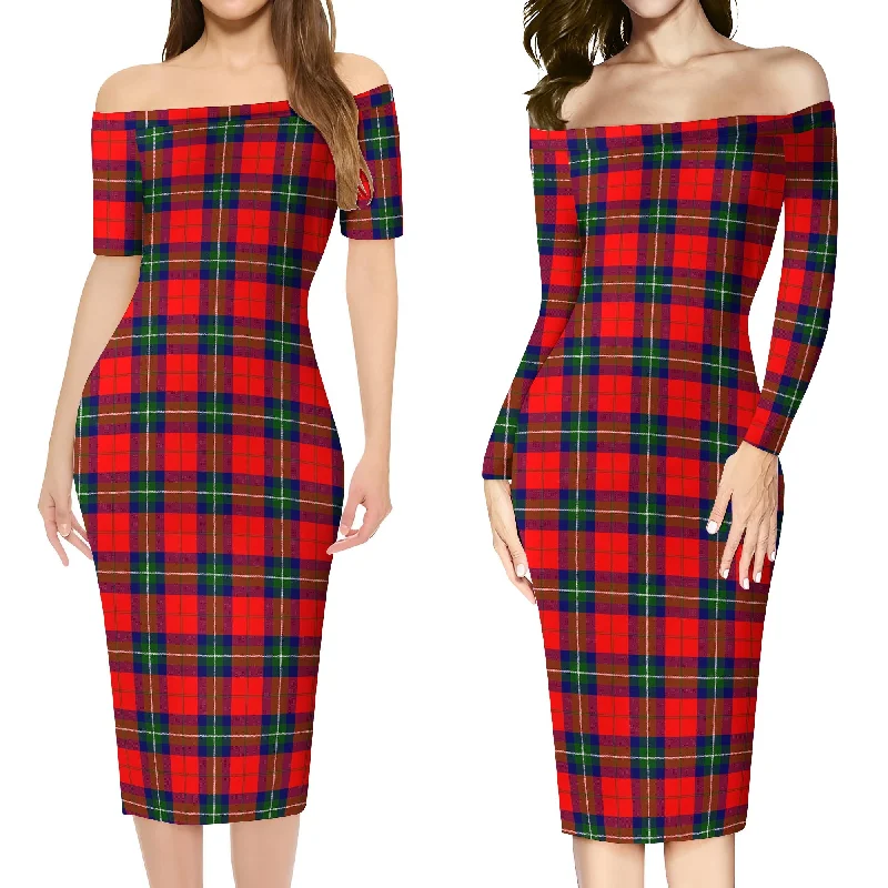 Closeout Sale Ruthven Tartan Off Shoulder Lady Dress