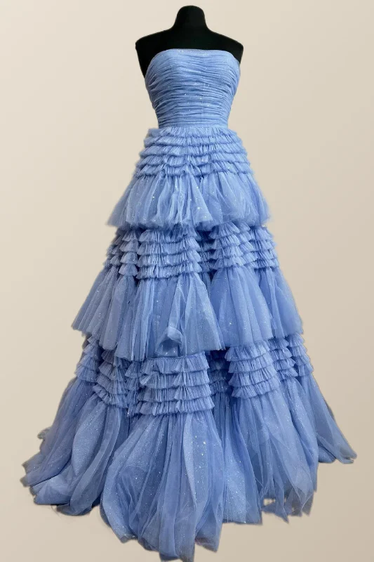 YEAR-End Clearance long sleeve dressStrapless Periwinkle Tulle Tiered Formal Dress YEAR-End Clearance long sleeve dressStrapless Periwinkle Tulle Tiered Formal Dress