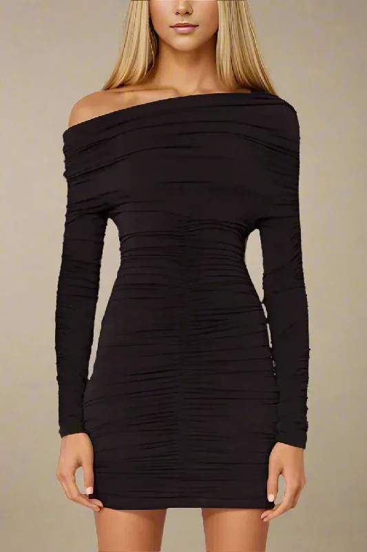 Time-Limited Offer printed dressAlessandra Long Sleeve Wrap Bodycon Mini Dress - Classic Black