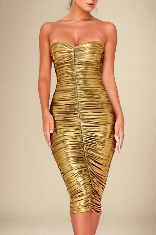 Unmissable Offer vintage dressTerese Bodycon Wrap Dress - Gold