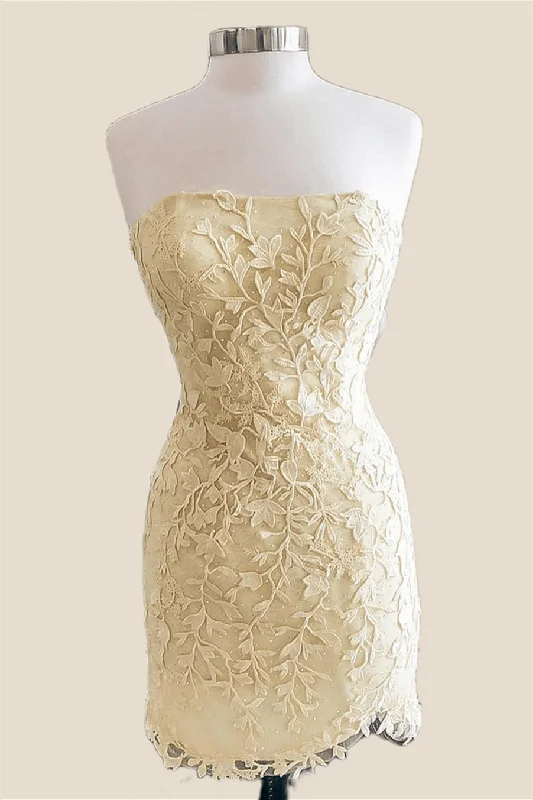 Super Savings knit dressStrapless Yellow Lace Beaded Tight Short Dress