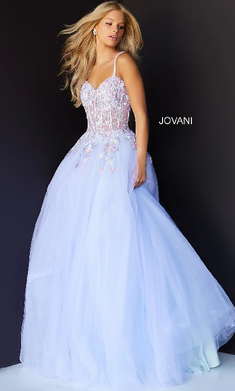 tiered dressSheer-Bodice Lilac Jovani Long Prom Ball Gown