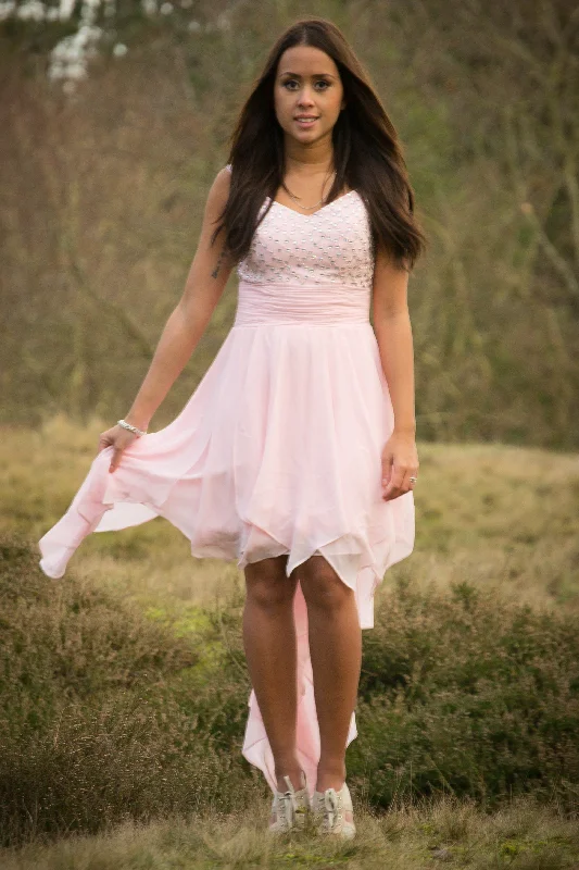 Big Discounts A-line Spaghetti Strap Hi-low Length Chapel Tulle Rhinestone Prom Dress
