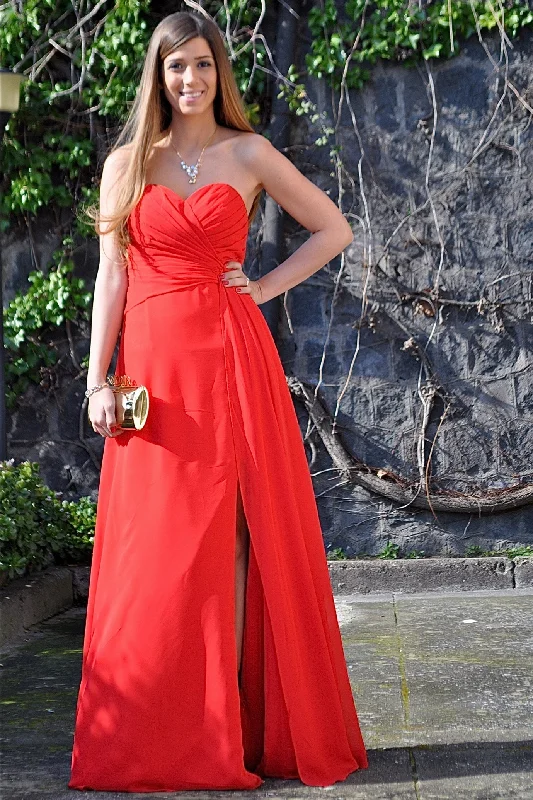 Quick Sale A-line Sweetheart Floor Length Chiffon Front Slit Prom Dress