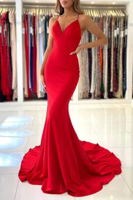 Hurry In ruffle dressExquisite Red Spaghetti Straps Sleeveless Mermaid Satin Prom Dresses Y150 Hurry In ruffle dressExquisite Red Spaghetti Straps Sleeveless Mermaid Satin Prom Dresses Y150