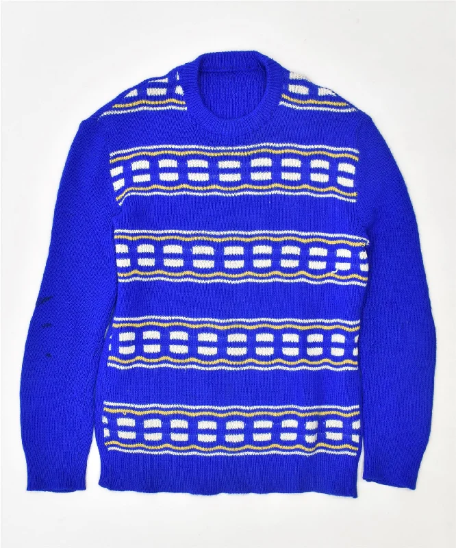 Weekend Flash Sale cozy hoodieVINTAGE Womens Crew Neck Jumper Sweater UK 12 Medium Blue Geometric